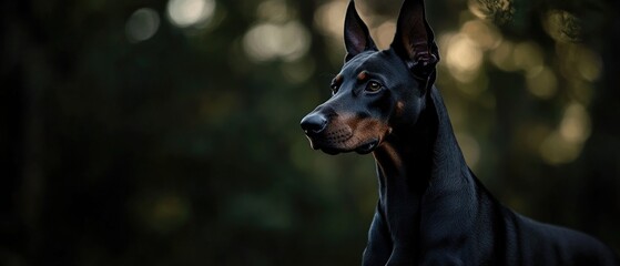 Aufkleber - A black and brown dog standing in a forest