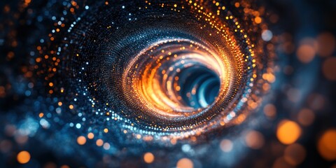 Poster - Abstract spiral composed of shattered elements and luminous particles creates a mesmerizing visual effect with a sense of movement