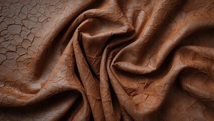 Poster - Textured brown fabric with a cracked pattern draped elegantly, showcasing rich earthy tones and intricate details in the folds and creases.