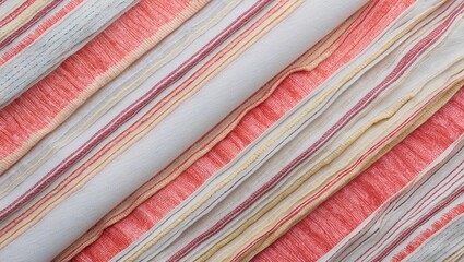 Aufkleber - Colorful canvas texture background featuring soft pastel stripes in orange, pink, cream, and light blue with ample copyspace for design elements.