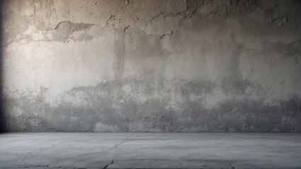 Fototapete - Grunge-textured concrete wall with a blank surface in gray tones positioned centrally for ample copyspace in an empty backdrop setting.