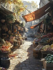 Poster - A bustling market filled with colorful produce
