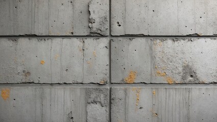 Aufkleber - Weathered concrete wall texture featuring horizontal blocks with visible cracks and orange stains in a muted gray palette for industrial backgrounds.