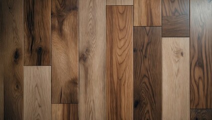 Poster - Detailed laminate parquet flooring texture with a mix of light and dark wood tones, arranged in varying plank sizes creating a rich, natural look.