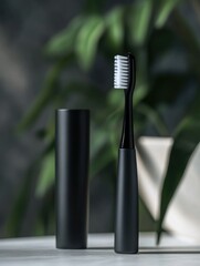 Poster - A toothbrush sits next to a tube of toothpaste on a counter or table