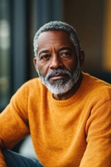 Poster - A person relaxing on a couch wearing a bright yellow sweater