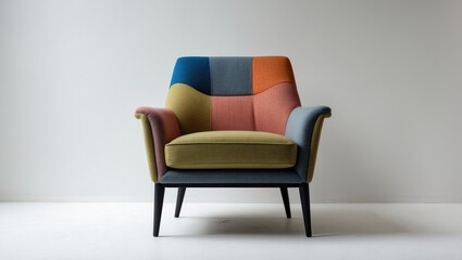 Aufkleber - Contemporary multicolored armchair in a modern design featuring vibrant hues of green, blue, orange, and pink against a white background.