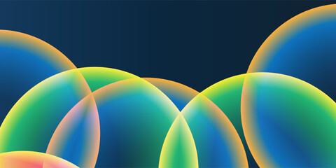 Poster - Abstract Background, Header or Banner Design with Large Golden, Green, Yellow and Blue Overlaying Globes, Bubbles Pattern - Multi Purpose Creative Wide Scale Template for Web in Editable Vector Format