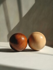 Poster - A pair of wooden balls placed on a table, perfect for home decor or event use