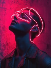 Poster - A man wearing a leather jacket and neon glasses, possibly for a concert or music festival