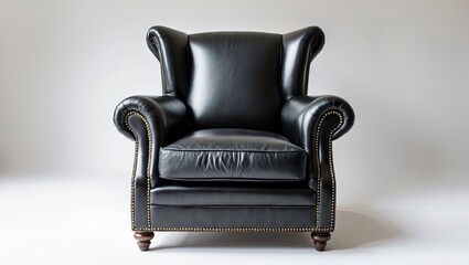 Aufkleber - Classic black leather armchair with wingback design centered on a white background showcasing a clean and elegant silhouette and detailed stitching.