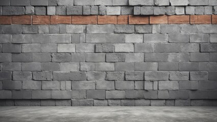 Poster - Gray cinder block wall backdrop with a textured pattern featuring a central brown brick row, creating a balanced industrial aesthetic.