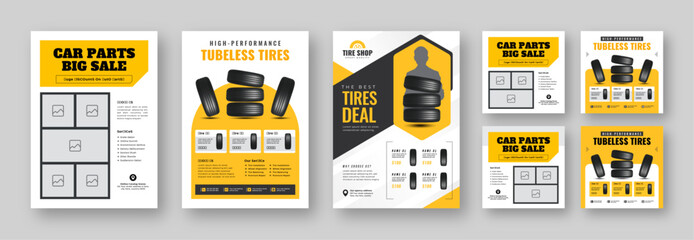 Wall Mural - tire shop flyer and banner bundle | car service promotion | auto repair advertising template | socia