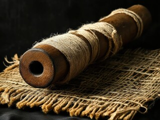 Poster - A roll of jute rope wrapped around a wooden tube, often used for decorative purposes or as a functional tool