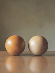 Poster - Two wooden balls placed on a flat surface