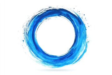 Poster - A blue circle painted with watercolors on a white background