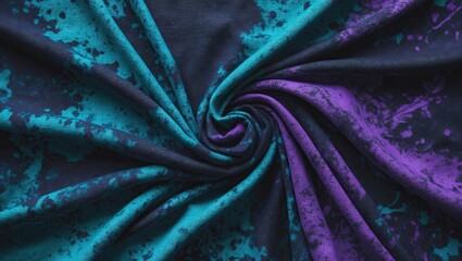 Leinwandbilder - vibrant teal and purple textured fabric swirling in a spiral pattern against a deep navy background 