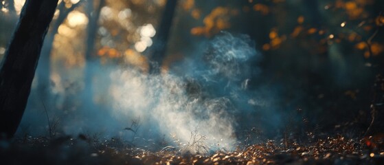 Aufkleber - A blurred image of a forest with flames, great for backgrounds or concepts