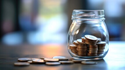 Aufkleber - A jar filled with coins sitting on a table