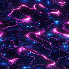 Poster - Futuristic Satellite Patterns Glowing Neon Cityscape at Night