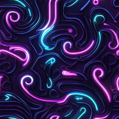 Poster - Futuristic Glowing Scrollwork Seamless Pattern Design for Modern Projects