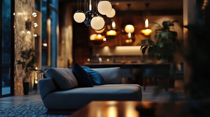 Poster - Cozy living space with various furniture pieces and plenty of lighting options