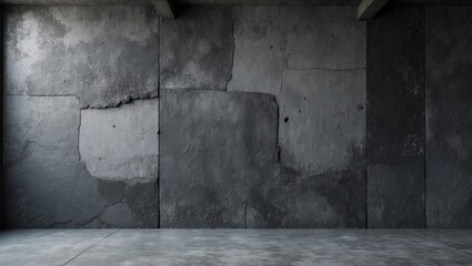 Fototapete - Gray concrete wall with varying textures in a spacious basement interior, ideal for product showcases or minimalist backdrops.
