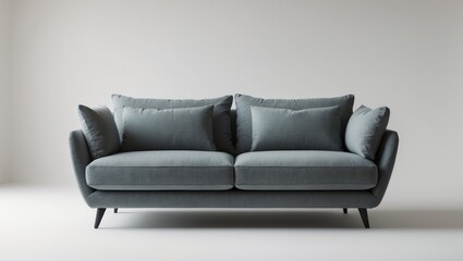 Aufkleber - Stylish gray contemporary sofa with plush cushions centered against a minimalistic white background showcasing modern design elegance