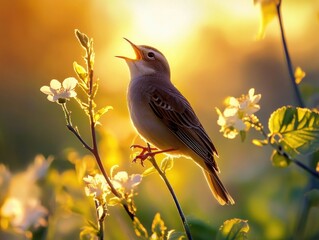 Poster - A bird sits on top of a tree branch, looking out into the distance