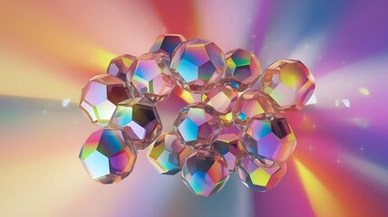 Abstract background with glass geometric figures prisms with light diffraction of spectrum colors and complex reflection