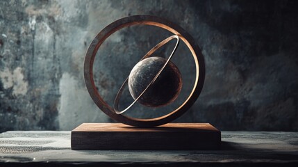Aufkleber - A three-dimensional sculpture featuring a sphere surrounded by a circular band