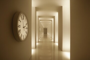 Poster - A clock on the wall in a hallway setting