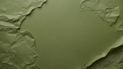 Poster - Olive green wrinkled kraft paper texture background with a central clear space for text or design, high resolution for creative use.