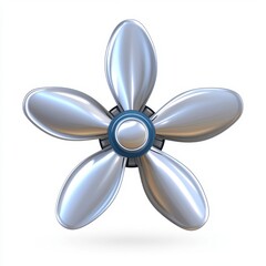 Fototapete - Abstract silver flower with five petals and a dark blue center, rendered in 3D with a subtle shadow against a white background.