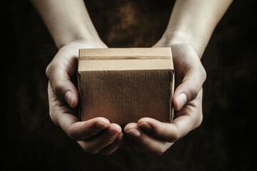 Poster - A person holds a box in their hands