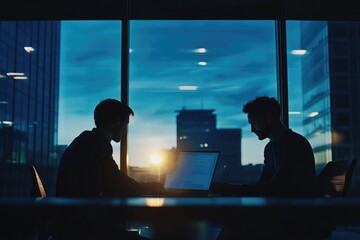 Poster - Two men working together on laptop