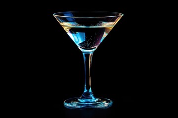 Poster - A martini glass filled with liquid against a dark backdrop, perfect for cocktail-themed designs or minimalist backgrounds