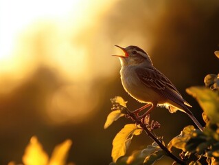 Poster - A small bird sitting on the top of a tree branch, perhaps looking for food or taking a break