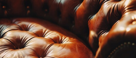 Poster - A detailed view of a worn-in brown leather couch, ideal for interior design and home decor images