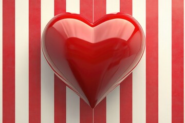 Poster - A red heart-shaped object on a striped wall, great for Valentine's Day or love-themed designs