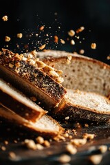 Poster - Freshly cut bread on a wooden cutting board