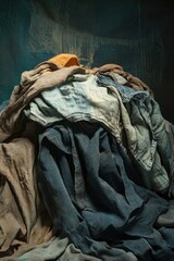 Poster - A heap of laundry resting on a bed, suitable for illustrations about daily life or household scenes