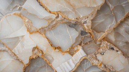 Poster - Translucent light beige and cream onyx stone texture with golden veining, featuring a geometric pattern merging organic shapes and soft gradients.