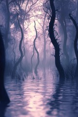 Poster - A serene lake surrounded by lush green trees, perfect for a peaceful getaway or nature-inspired photography