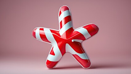 Poster - Colorful star-shaped decor featuring red and white stripes against a soft pink background, centered in the image for vibrant visual impact.