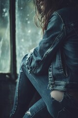 Aufkleber - A person sits on a window sill, looking outside