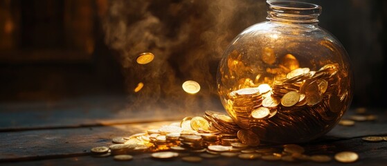 Poster - A golden treasure jar containing shiny gold coins