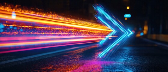 Poster - A blurry nighttime city street with cars and lights