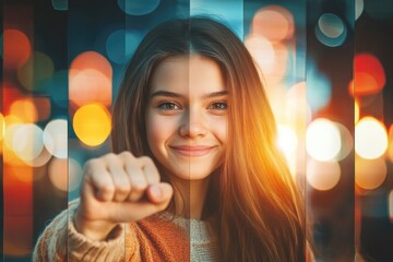 Poster - A person gesturing towards the viewer, attention-grabbing moment