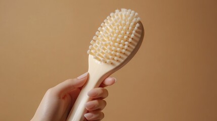 Poster - A person holds a wooden brush in their hand